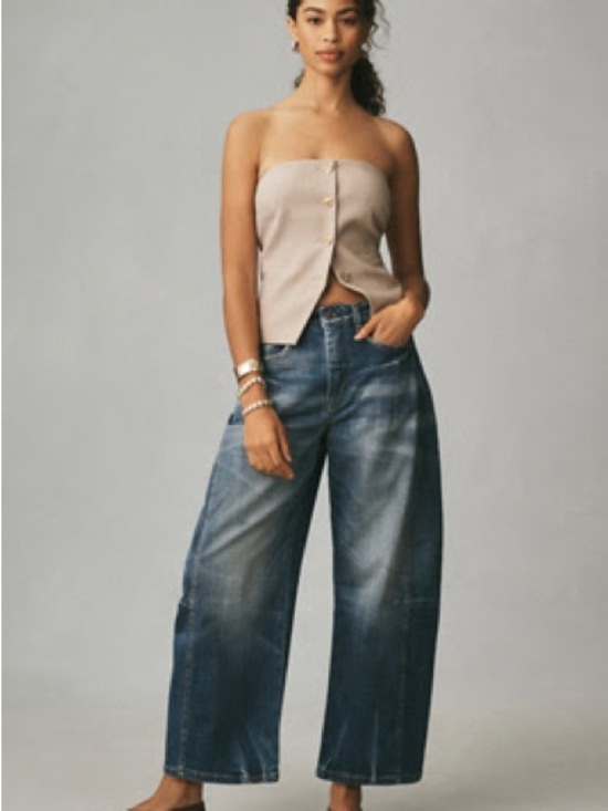Pilcro Denim - Pilcro (Anthropologie) Heritage Curve Mid-Rise Wide-Leg Jeans Washed Blue Denim